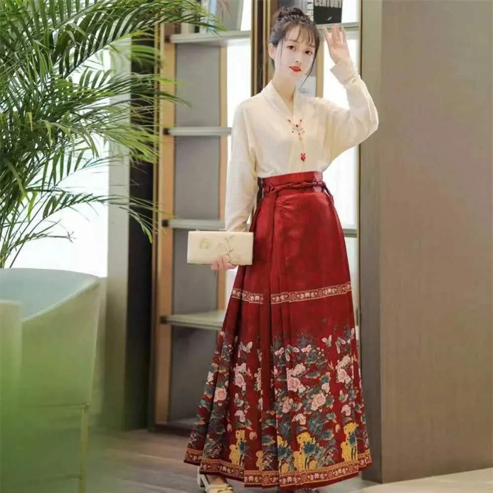 Etnische kleding origineel verbeterde ming dynastie oude traditionele dagelijkse slijtage Chinese paardengezicht rok moderne ma mian rok hanfu