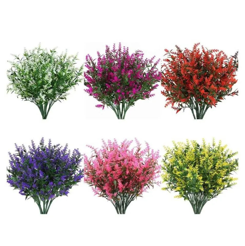 6 pièces artificielles fleurs de lavande plantes plantes réalistes plante de faux arbustes arbustes arbustes en plastique bouquet de jardin décor9487086