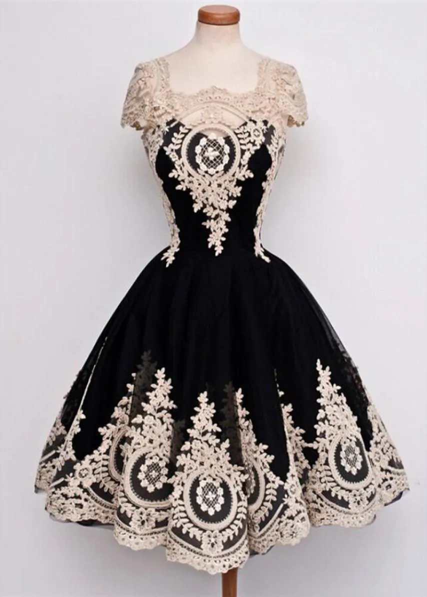 Выпускные платья средней школы 2019 Vestidos de 15 Anos Corto Vintage Black Short Homecoming Dress с кружевными аппликациями 4542187