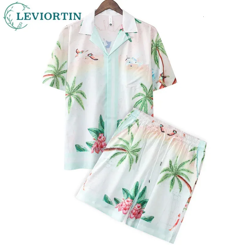 Uomo vestito da uomo vestito da camicia hawaian pantaloncini di lusso a 2 pezzi set da uomo per le vacanze stampica a maniche corte a maniche corte 240428 240428