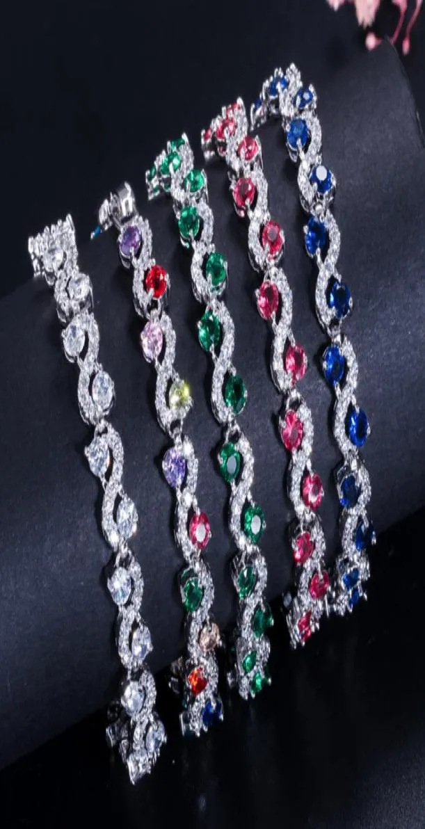 Очаровательные темно -синие кристаллы женские теннисные браслеты с кубическим цирконием камнем 925 стерлингового серебряного серебра B0168866117