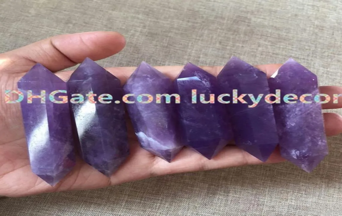Magic Amethyst Gemstone Crystal Double termination Sticks Reiki Tool Chakra guérison Polied Purple Quartz Thérapie Wand Feng Shui P3710959