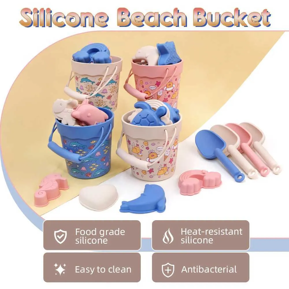 Песчаная игра вода веселье Cartoon Summer Beach Game Game Sand Bucket Shovel Silicone Sandbox Outdoor Water Fun Beach Toys Kid Kid