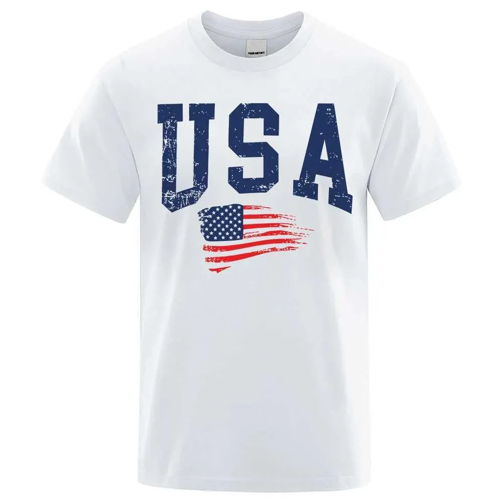 Heren t-shirts usa brief vlag hiphop geprinte mannen vrouwen t shirts crewneck s-xxxl kleding los ademende t-shirt strt casual t-shirt y240429