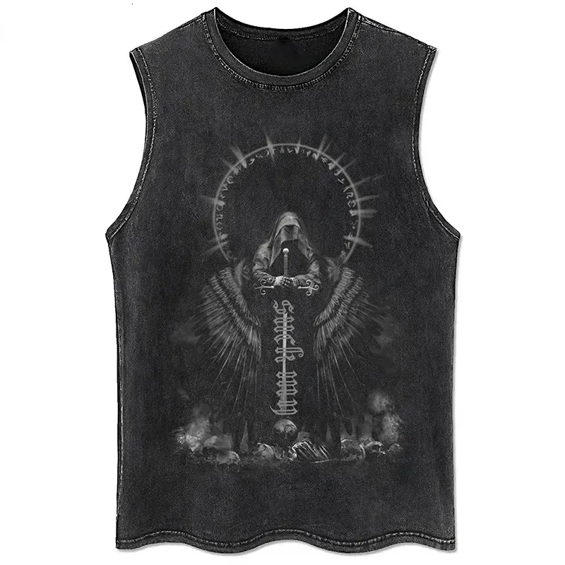 Vintage Black Tanks Tops for Women 100% Cotton Mens Clothing Hip Hop Punk Rock Sleeveless Tshirts Gothic Vests Y2K Clothes 240429