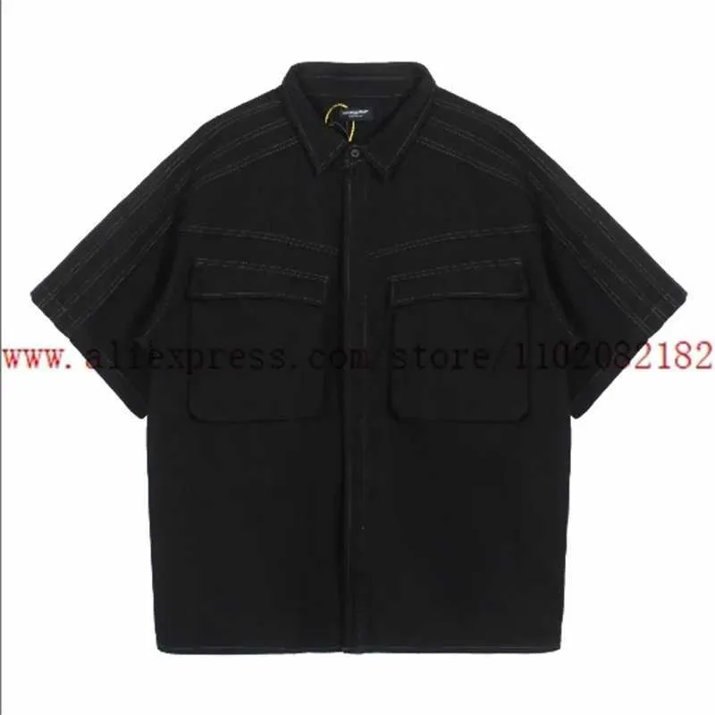 T-shirts voor heren Rapel Werk Jurk Double Pocket Shirt Men Vrouwen Best Kwaliteit Strtwear Korte zware stof Top H240429