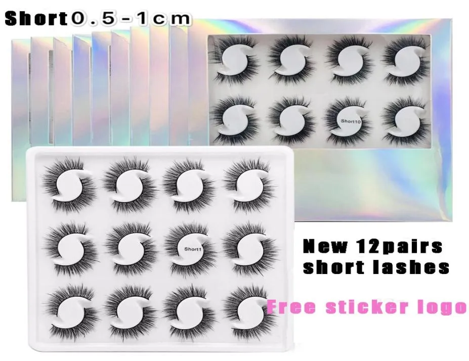 12 paren korte wimpers 3D minkhaar valse wimpers Natural Fluffy Long Eye Lashes Pispy Make -up Beauty Extension Tools9758202