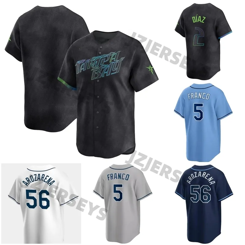 Węgiel drzewny 2024 miasto Connect 12 Wade Boggs Baseball Jerseys Tampa Bay Man Rays Yandy Diaz Kevin Kiermaier Randy Arozarena Shane McClanahan Wander Franco Vidal Brujan