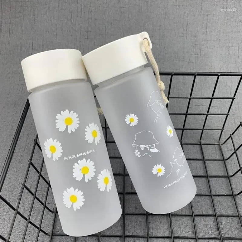 Water Bottles Big Mouth Frosted Small Daisies Carrying Twine Plastic Bottle Summer Trend Fashion Girls Casual