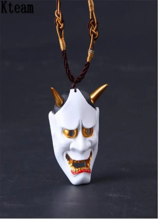 Toppklass Harts Evil Oni Noh HANYA MASK Pendant Halsband Wallet Connector Charm Chain Halloween Gift5031574