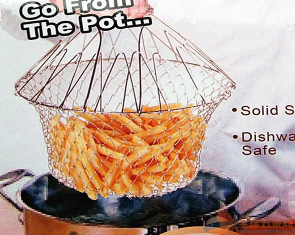 Stainless Steel 1 pcs Frying Basket Foldable Steam Rinse Strain Mesh Basket Strainer Net Cooking Tool6574264