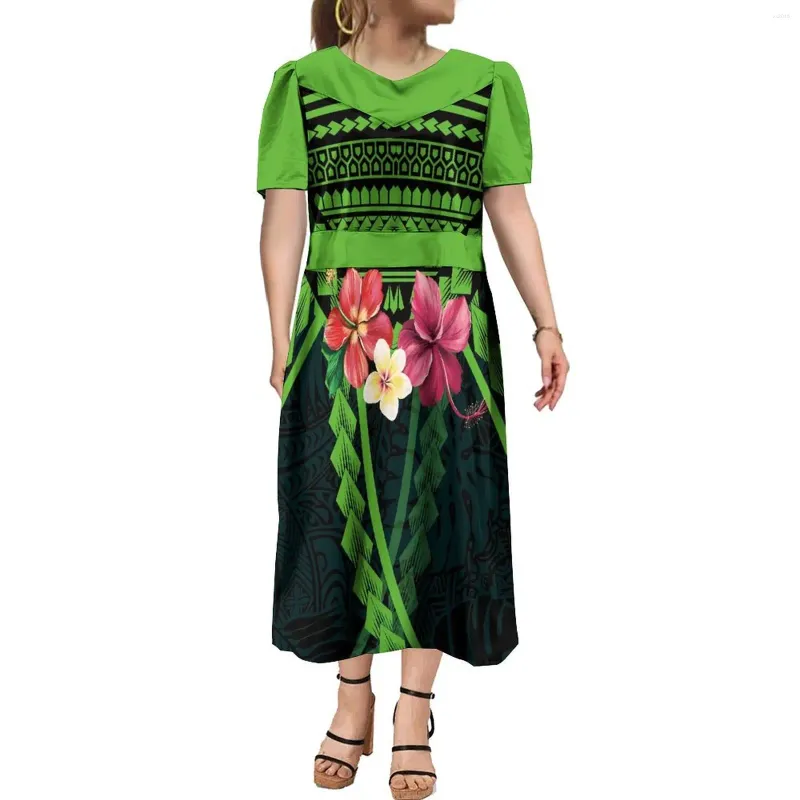 Casual jurken 2024 Design mumu gepofte mouw jurk micronesische maxi polynesische stampatroon Hawaiiaanse stijl