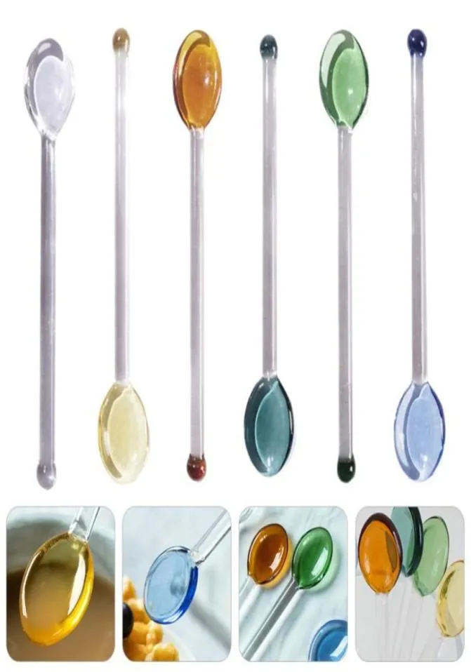 6Pcs Heat Resistant Glass Spoons Clear Coffee Spoon Long Handle Dessert1859025