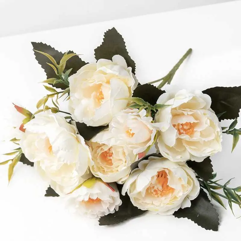 Getrocknete Blumen 5 Kopf Künstliche Blumen Vintage European Pretty Bride Bouquet Hochzeit Seidenrosa Pink Pfingstros