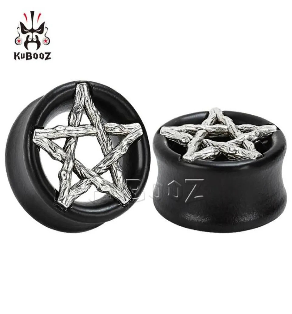 Kubooz Wood Ebony Pentagram Ear Piercing Plug Tunnels Body Jewelry Earring Mätare Expander Bår hela 825mm 32PCS255V7643304