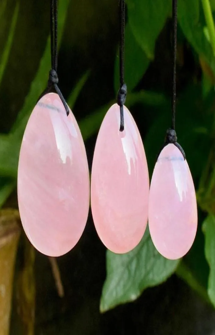 3pcs de cuarzo de rosa natural yoni huevos de jade perforados cuerdas de bola de jade kegel ejercicio de músculo pélvico endurecimiento vaginal masaje de cuerpo 8410486