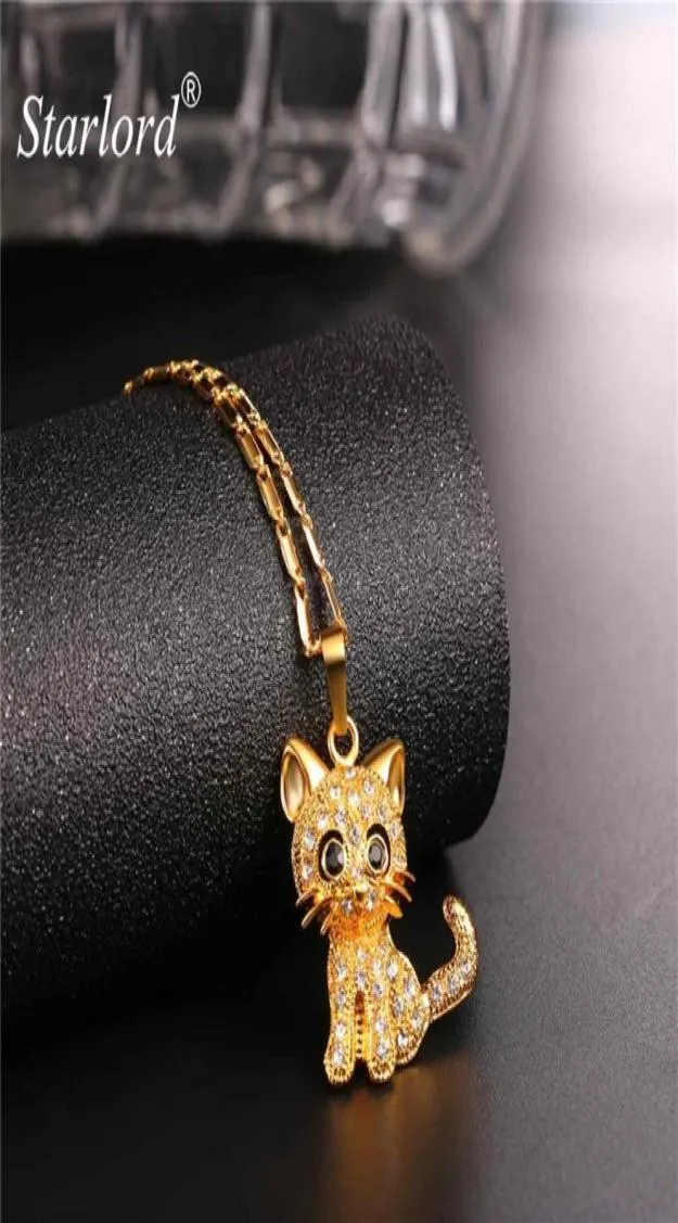 Rhinestone Cute Cat Necklace Gold Trendy Gold Color Chain for Women Colles Lucky Pet Cipcant Bijoux intero P245333129364816