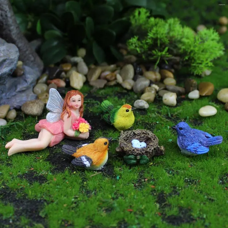 Gartendekorationen 5 Stück Harz Craft Fairy Figuren Puppenhauszubehör Statue für Desktop