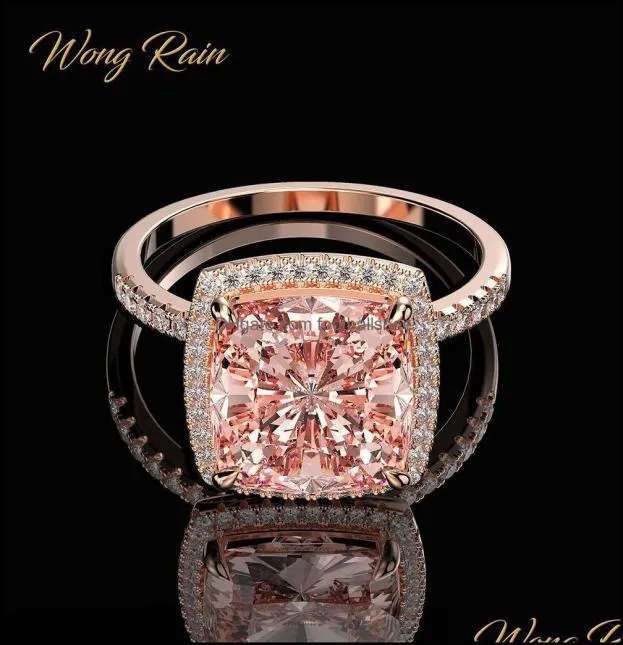 Solitaire Ring Rings smycken Wong Rain Luxury 100 925 Sterling Sier skapade Moissanite Morganite Gemstone Wedding Engagement Fine4541223