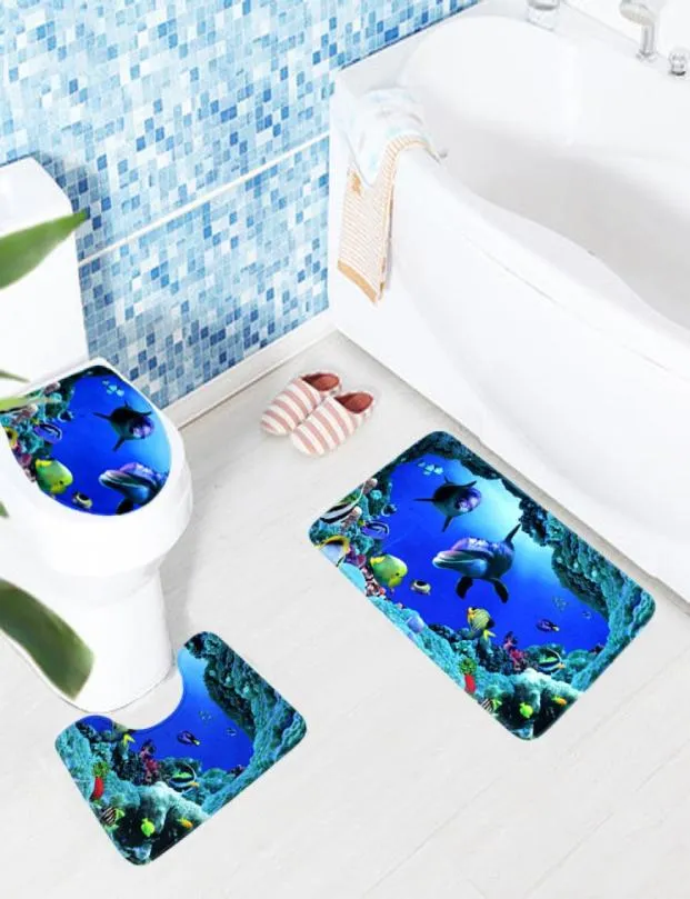 2018 3pcs Anti Slip Bath Mats Tapis de salle de bain Ocean sous-marin World Toilet Mat tapis couvercle Couvercle de toilette Mats de salle de bain 6677617