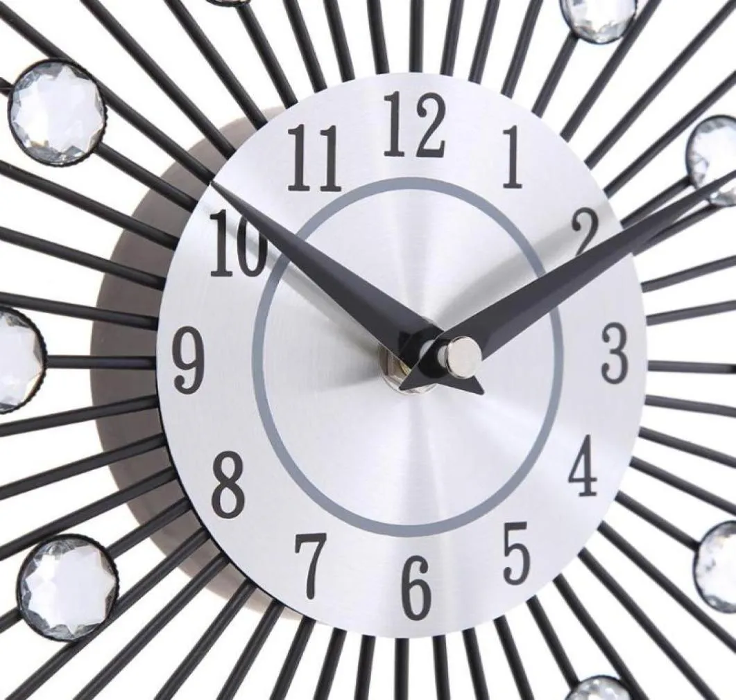 Zegary ścienne 33 cm vintage metalowy kryształowy zegar Sunburst Diamond Large Nowoczesne narzędzia dekoracyjne domowe Drop 14101617