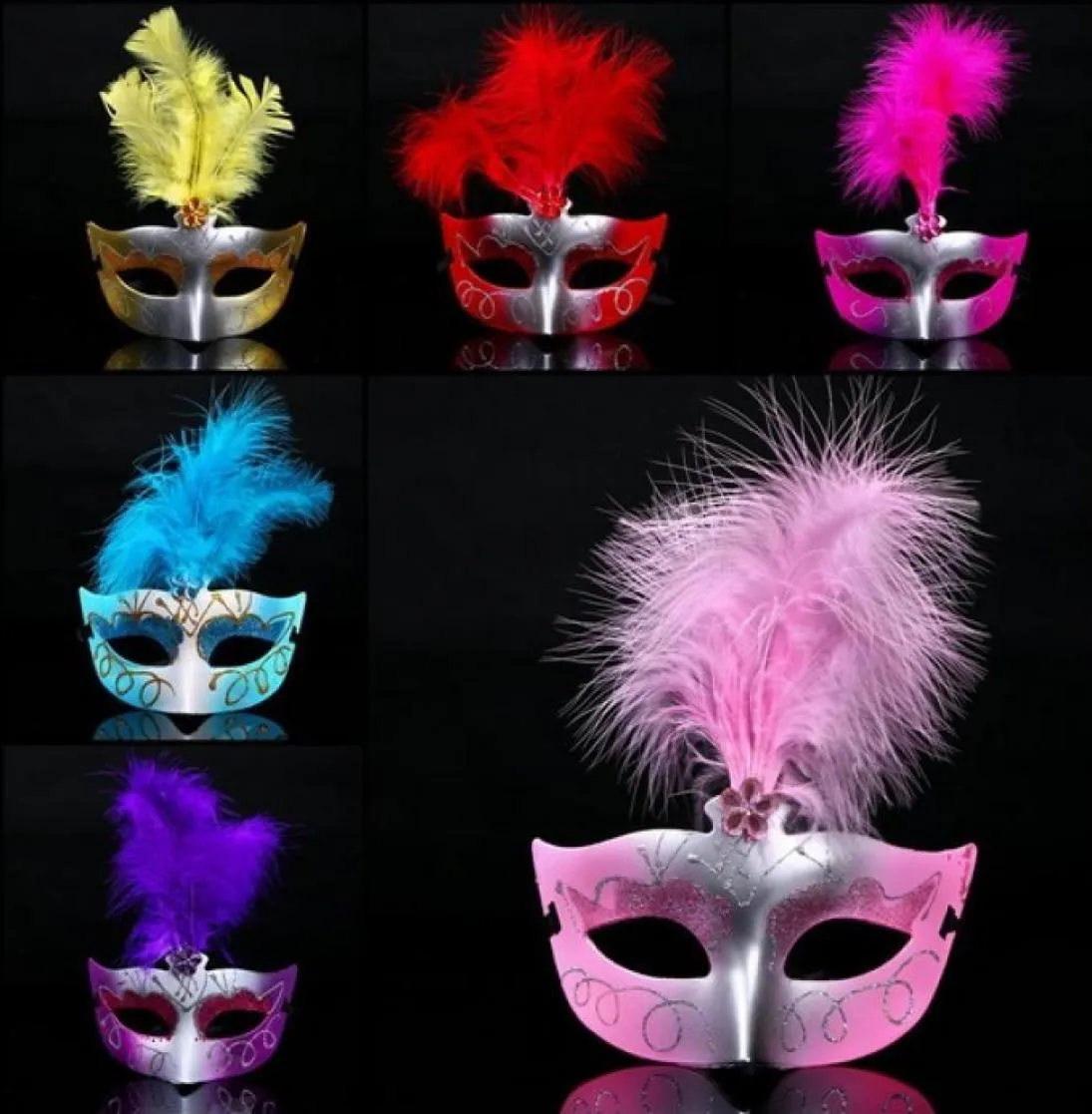100pcs Halloween Boże Narodzenie kostiumów Kobiety Kolorowe pióra maska ​​maskarada impreza taniec maska ​​dla kobiet6622278