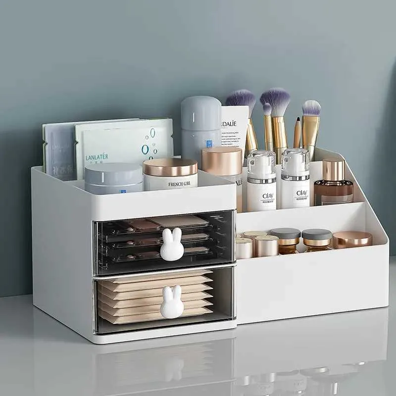 Kosmetisk arrangör stor kapacitet kosmetisk lagringslåda sminklåda arrangör skincare station container skrivbord sundries q240429