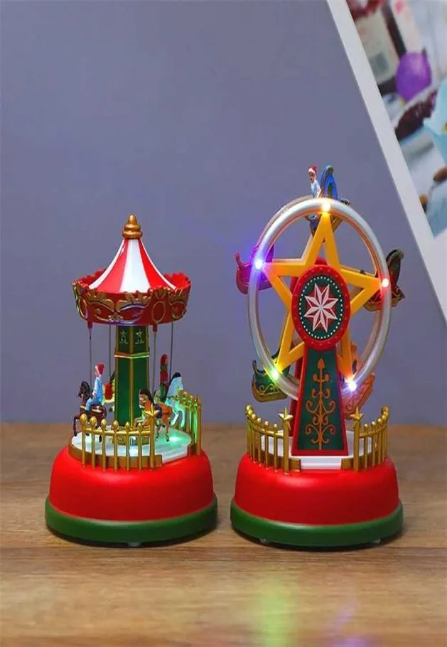 Navidad Decor Christmas Village Glowing Music House Carousel Ferris Wheel Tree Decoration Ornaments Gifts for Children 2110213942258