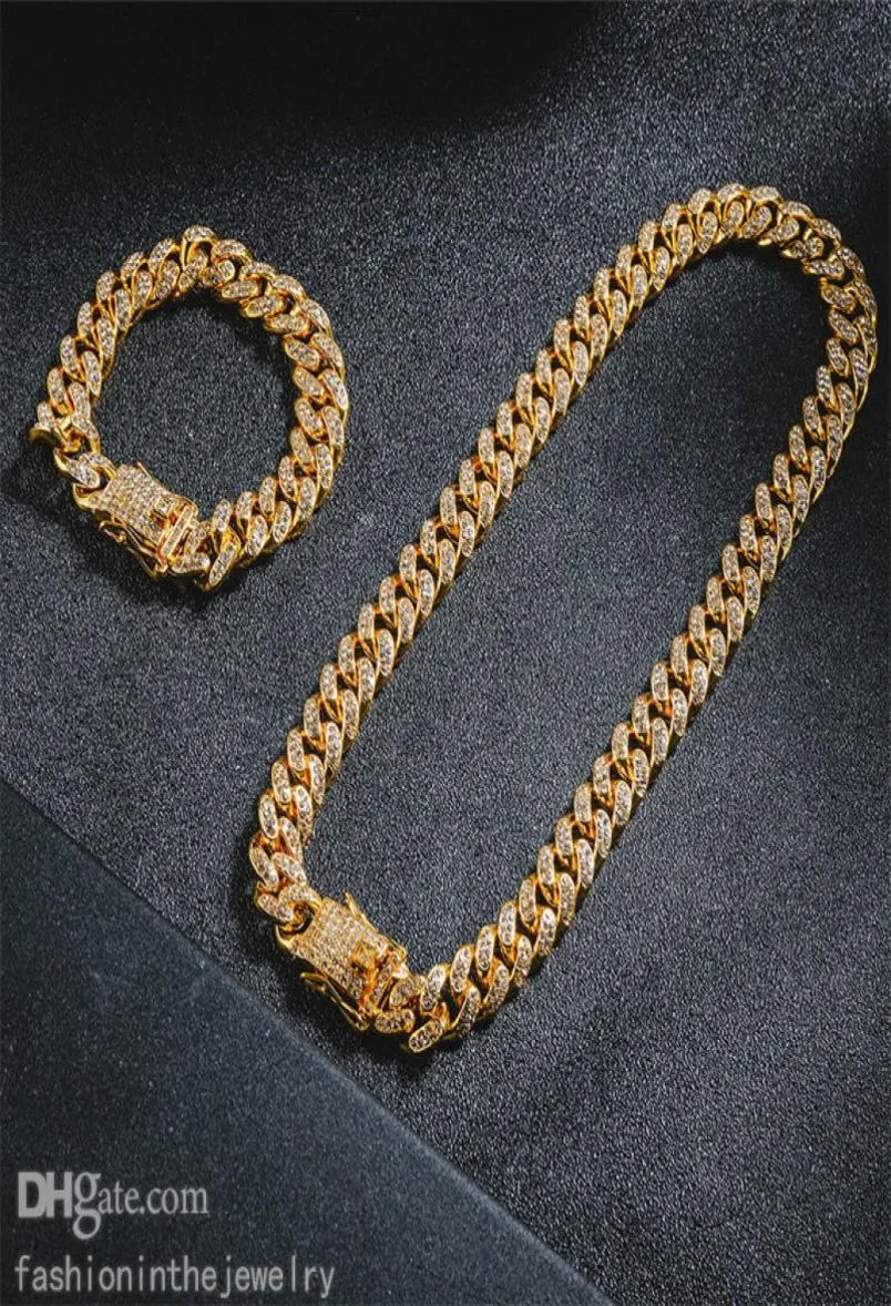 Ketens Designer sieraden luxe mode miami kettingen en armbandset hele ijsketen voor mannen Cuban Link Chain Gold STA9695679