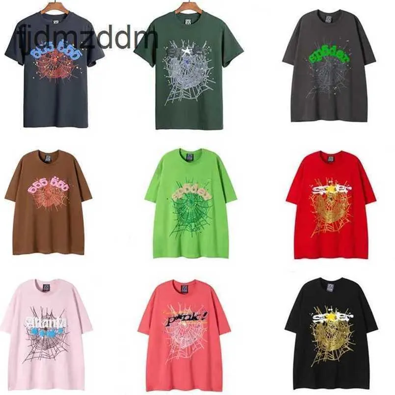 Spider T-shirt Men Designer Tshirt numéro 55555 étoiles en mousse imprimé de haute qualité pur coton rose vert tshirts couple à la mode