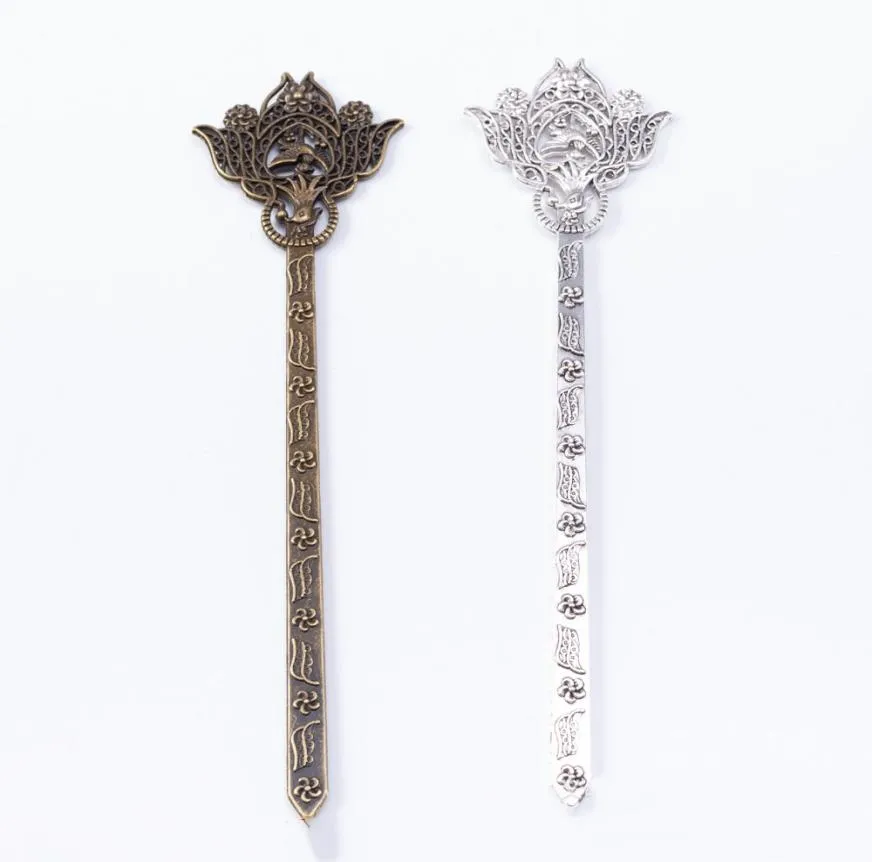 10pcs 13536MM Antique silver color hairpin bronze Flower hair stick ancient hairstick metal diy hairwear hair jewelry bookmark7387006