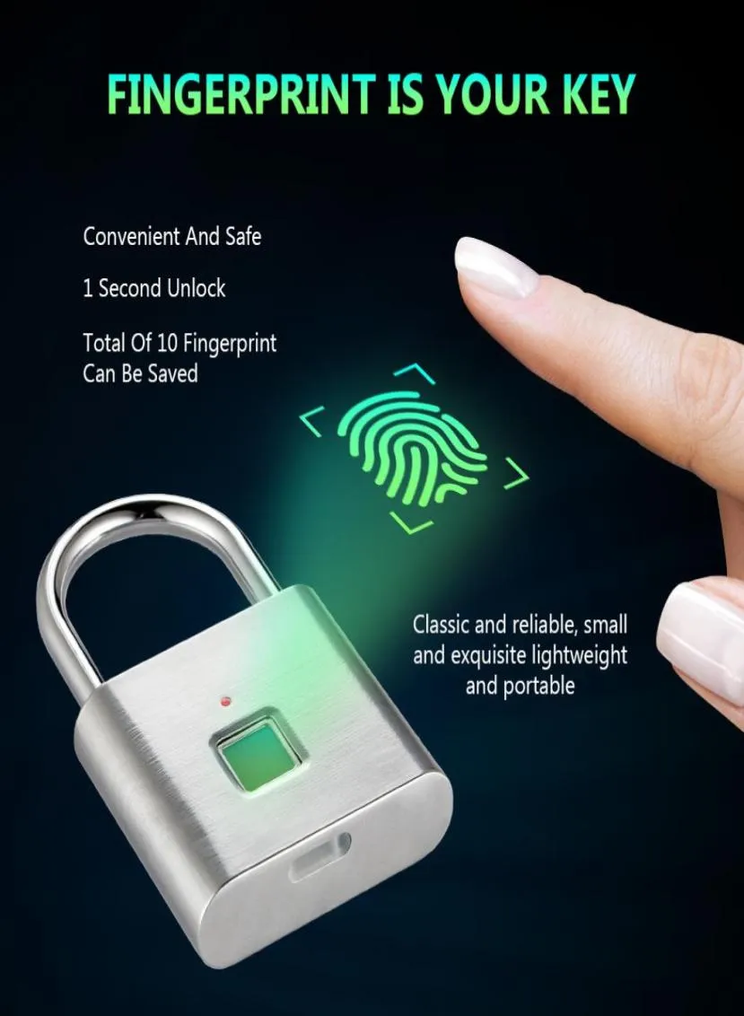 Lock de impressão digital trava de porta digital Candado Huella Smart Segurança sem chave USB Padlock recarregável com Chip Y200409337428