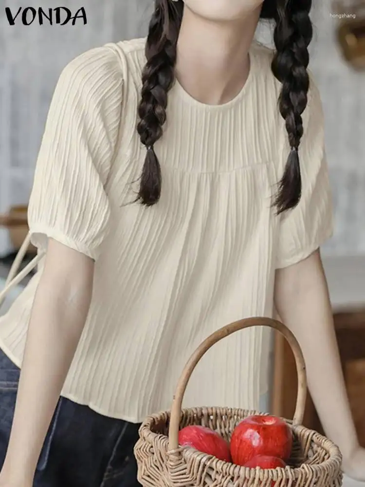 Blouses femininas Mulheres Blusa elegante 2024 Vonda Moda de cor sólida Moda curta Camisas de manga curta