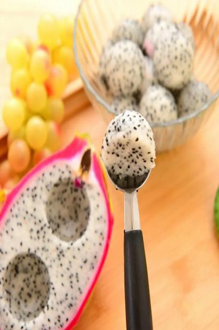 Nuovo Fruits in acciaio inossidabile sferico sfogata a due lend melon baller gelato dessert sobet scoops per accessori per cucine strumenti di cottura G42217995