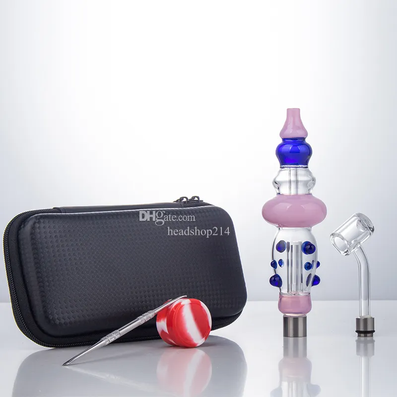 Headshop214 NC103 Glass Bong Dab Rig Smoking Pipes Bag Set 510チタンセラミックヒントQuartz Banger Nail 45/90度ダバーツールケースカラードットガラス水道