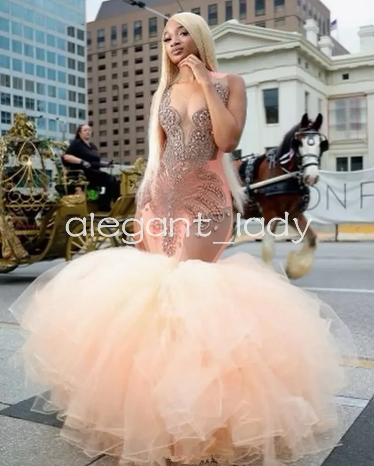 Champgne Blush Sparkly Prom Formal Gala -jurken voor zwarte meid