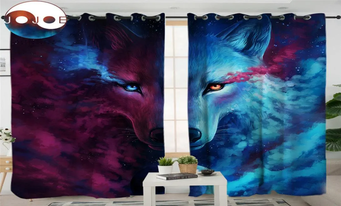 Gdzie jasne i ciemne spotkanie z Jojoes Curtain 3D Wolf Salone Curtain Psychedeliczne leczenie okienne Drapes Decor Home Decor 12pcs D192299825