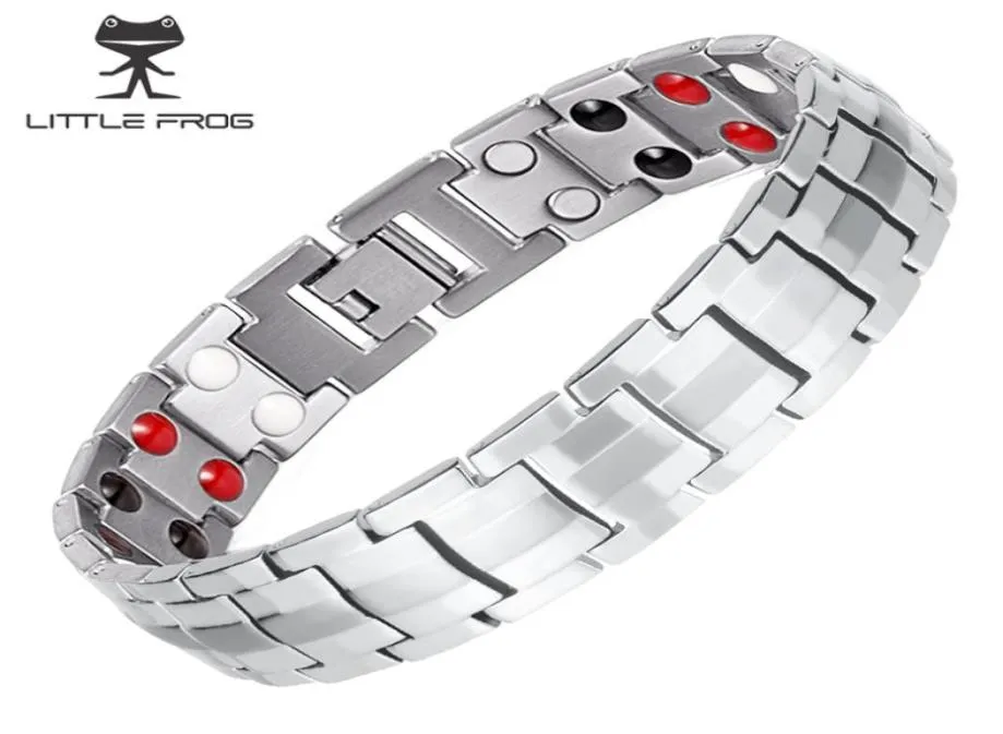 LITTLE FROG Men039s Double Row 4 Elements Health Magnetic Titanium Bracelet Silver Therapy Bangles Gift For Lover039s2680315