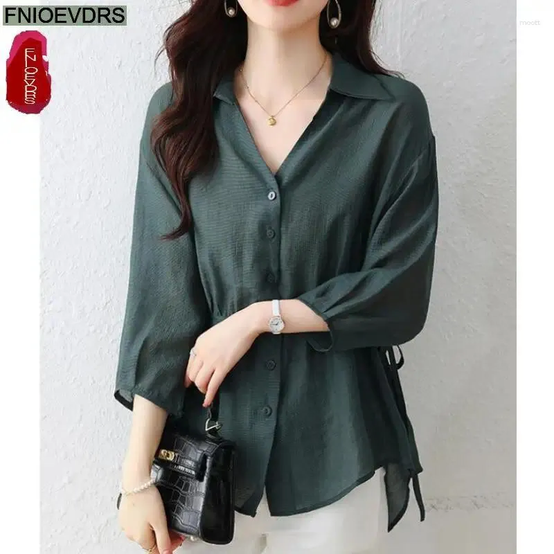 Camicette da donna S-3xl Office Lady Shirts 2024 Autunno Autunno Basic Wort Women French Design French Design Solid Vintage Button Shirt PEPLUM TOP