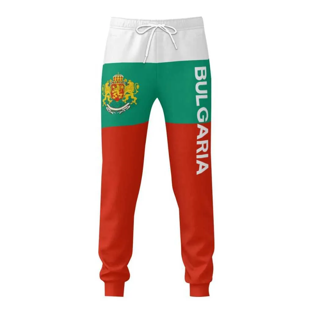 Herrbyxor Mens Sports Pants Bulgarian Flag Belt Pocket Jogger Football Multifunktionell sporttröja med DrawStringl2405