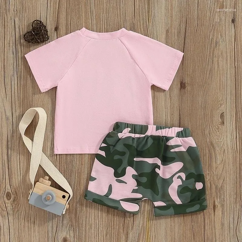 Clothing Sets Kids Baby Girls Letter Print Short Sleeve T-Shirt Tops Camouflage Pattern Shorts Toddler Infant Girl Summer 2 Pcs Outfit