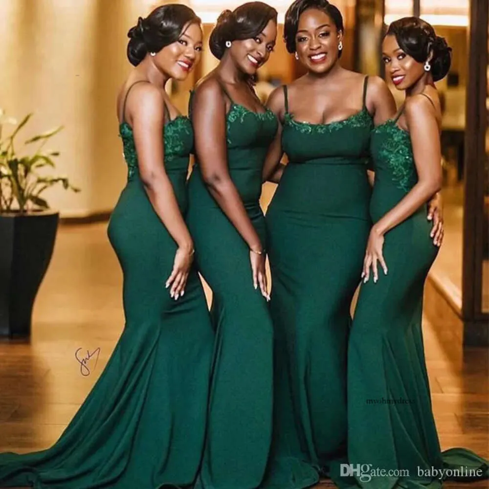 Vestidos De Dama De Honor De Sirena Africana Verde Para Niñas