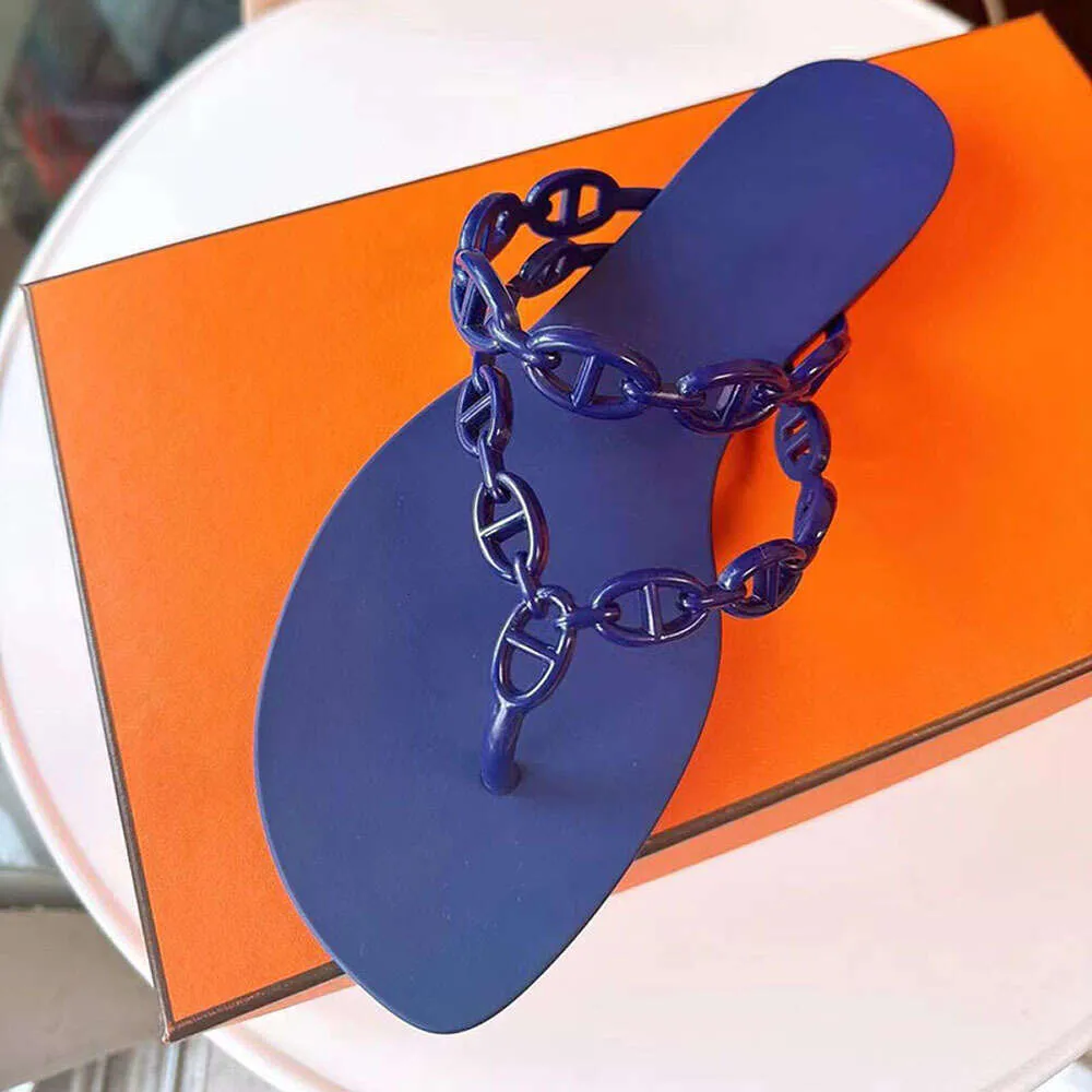 sandali designer h canali con tacchi a catena h-chain naso a flop flop glassa scarpe indossate fuori dal fondo piatto spiaggia clip sandali