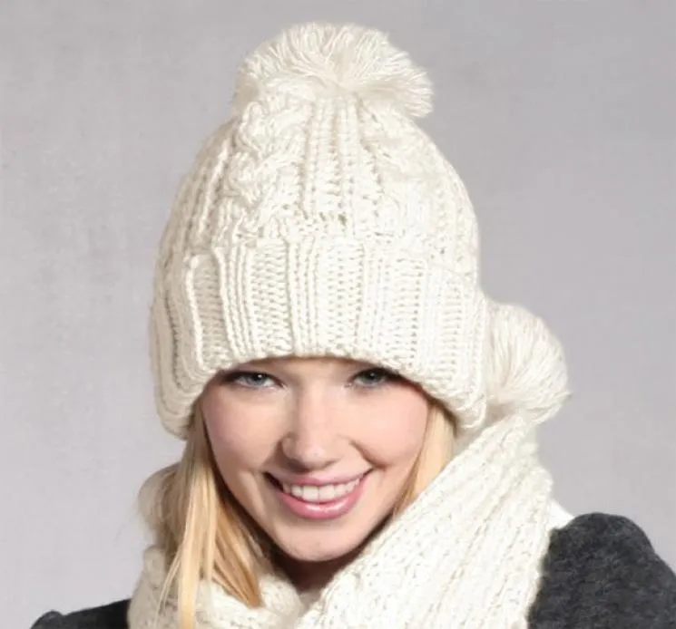 Mulheres de Natal Chapéu de inverno Conjunto de cachecol de meninos meninos tacos de malha quente lenços de lenços de pompom hat pompom feminino caps3531623