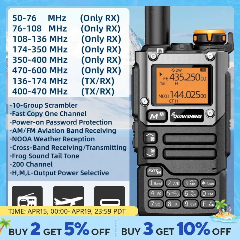 Quansheng UV K5 8 Walkie Talkie Portable AM ​​FM İki yönlü radyo komütatör istasyonu Amatör Ham Kablosuz Seti Uzun Menzilli Alıcı 240430
