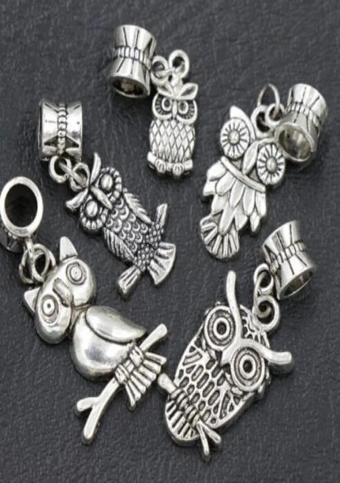 7styles Assorted Bird Owl Dangle 105pcslot Antique Silver Big Hole Beads Fit European Charm Bracelet B1563 B9932002421