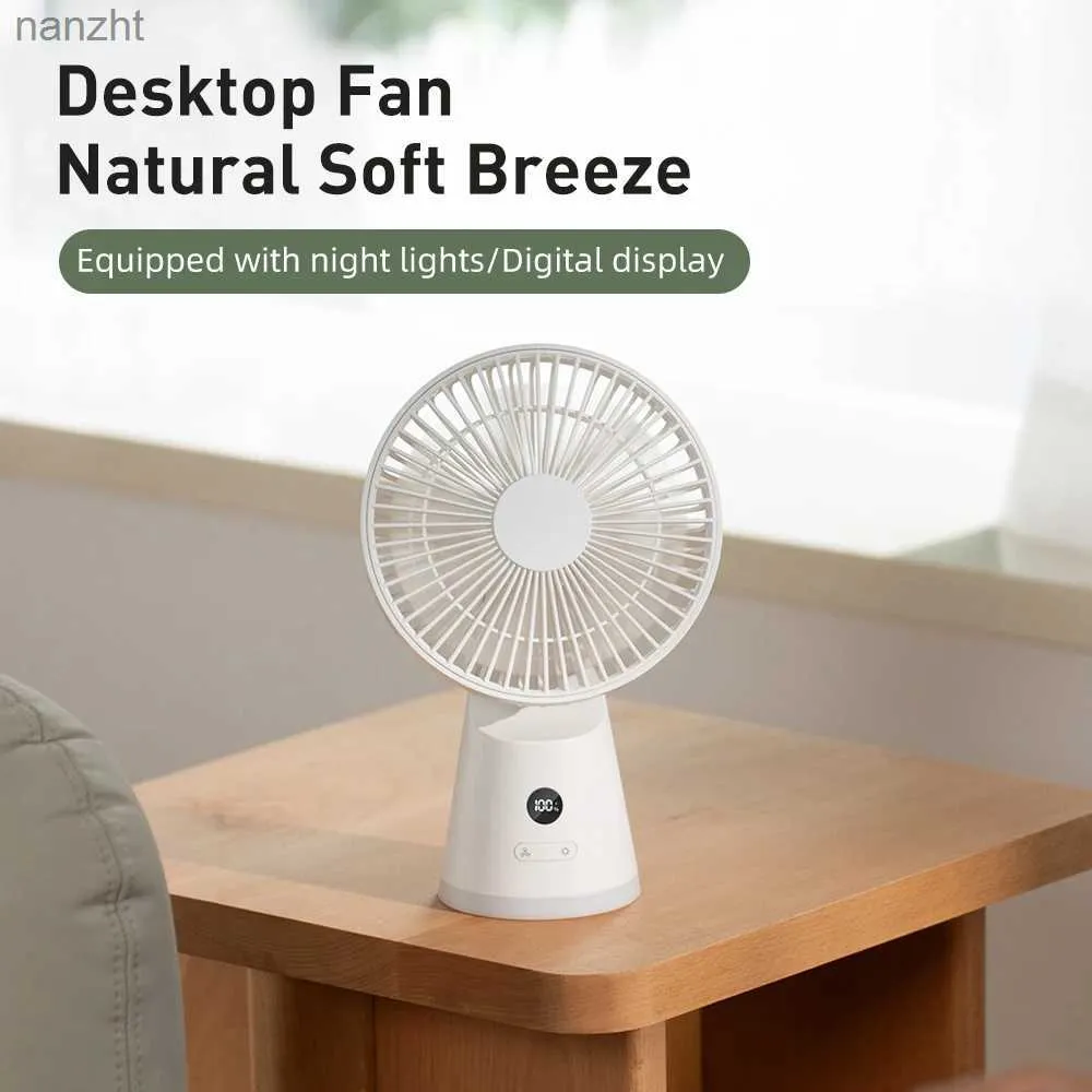 Electric Fans New portable desktop fan rechargeable mini air conditioner manual fan suitable for home office camping LED display screen 5-speed adjustableWX