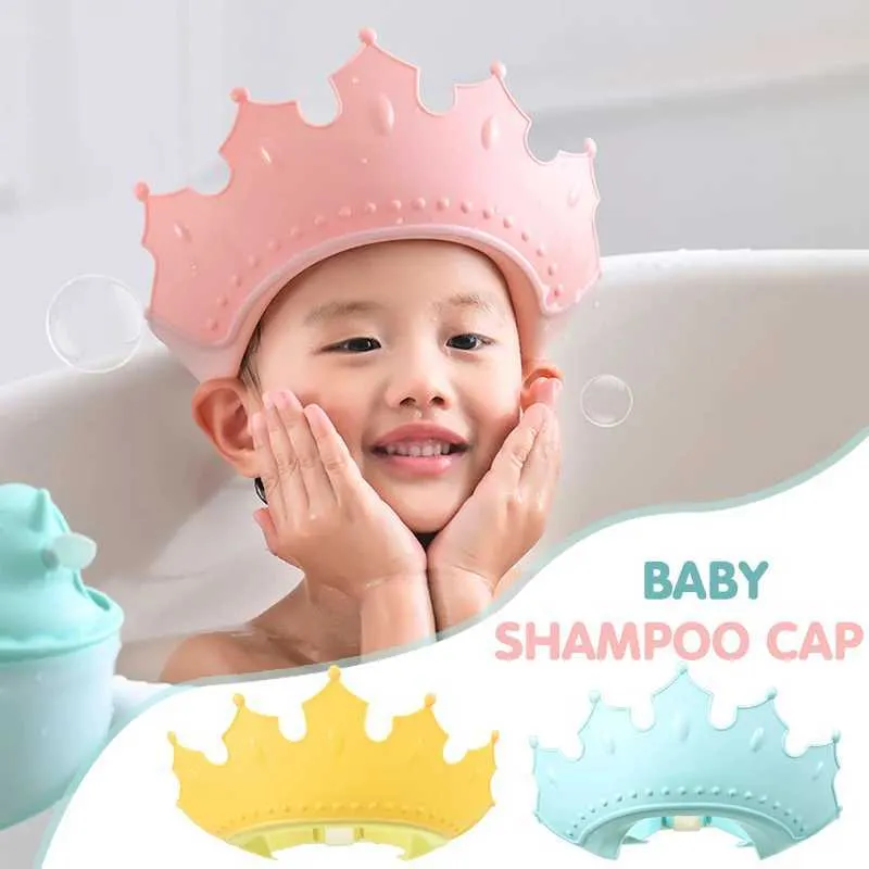 Dusch Caps Childrens Shampo Cap Crown Baby Shower Cap Justerbar storlek Tecknad badmatta Baby Hårskydd Vattentät