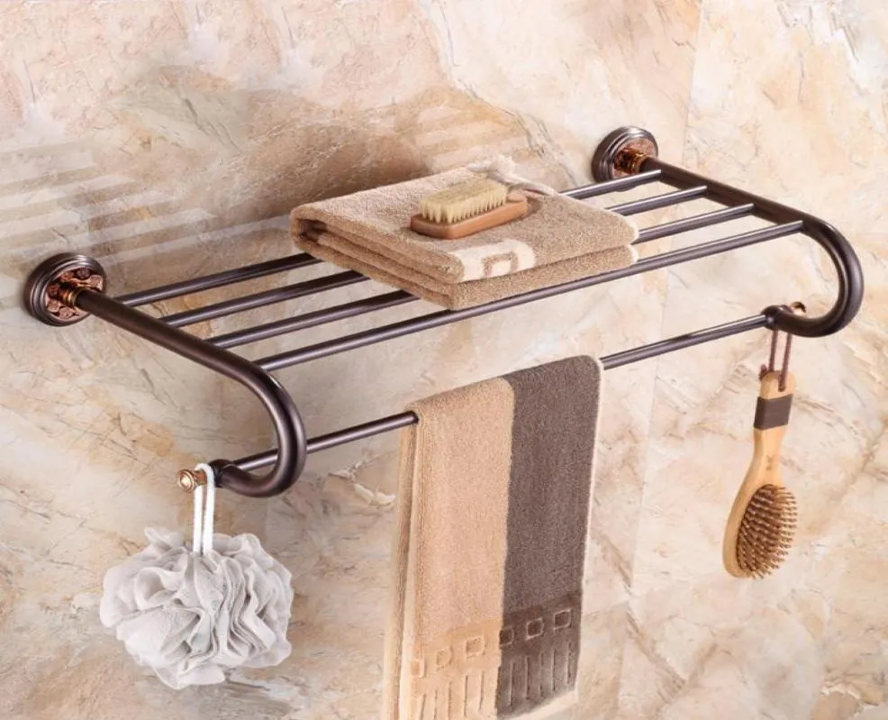 Luxury Oil Rubbed Bronze Bathroom Towel Shelf Towel Rack Holder Exquisite Carved Base7878904