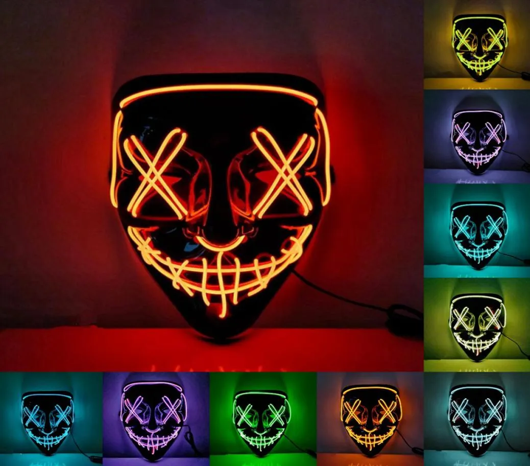 Halloween Horror Mask Cosplay Maska LED Light Up El Wire Scary Mask Glow In Dark Masque Festival Party Maski CYZ32347498313